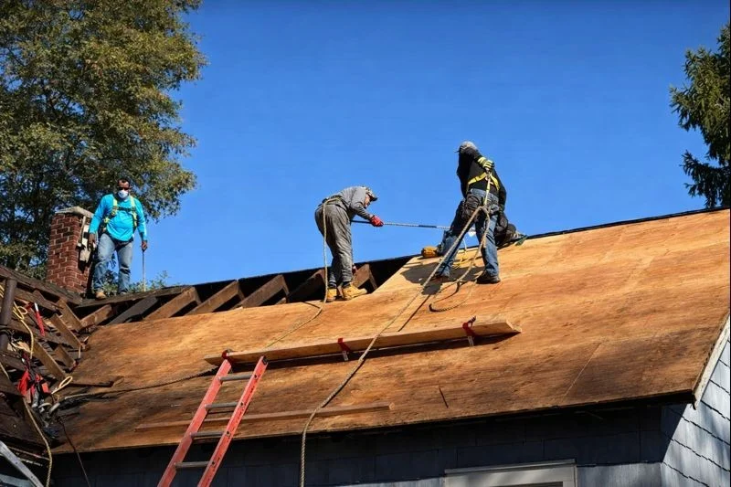 Roof replacement in progress